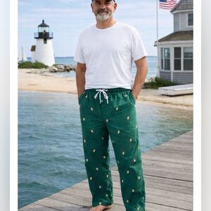 Castaway Nantucket Pajama Pants Football Embroidered Green Men’s XL Drawstring